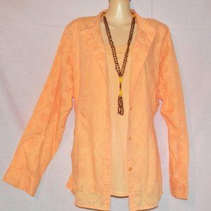 Alfred Dunner 18W Yellow Twinset 2 Piece Top Button Blouse Stretch Knit Top H639